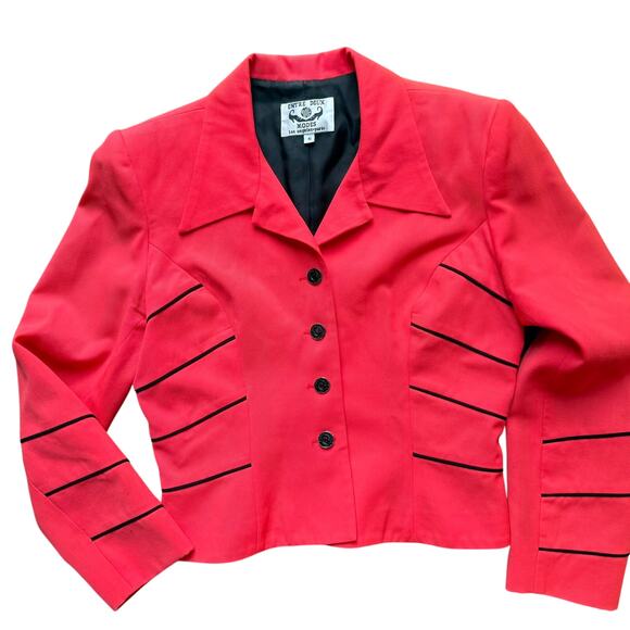 Vintage Entre Deux Red Blazer with Black Stripes, Size 6 Wool - Picture 4 of 8